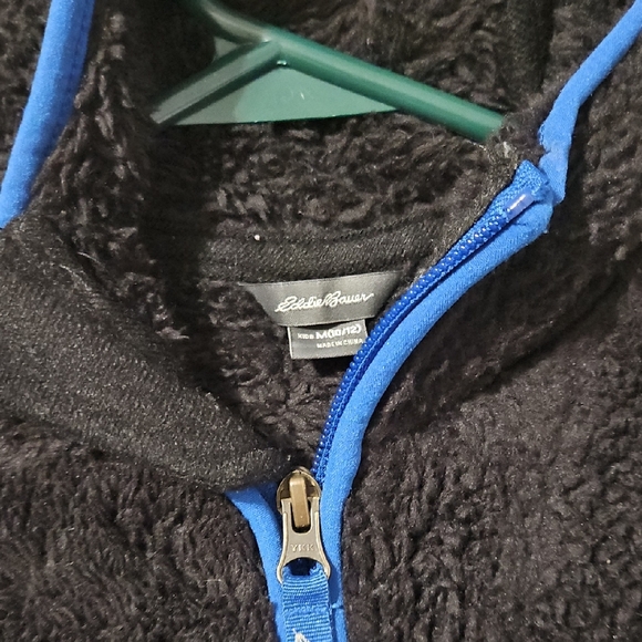 Eddie Bauer Black Fleece Jacket with Blue Zipper M 10/12 - Picture 2 of 7